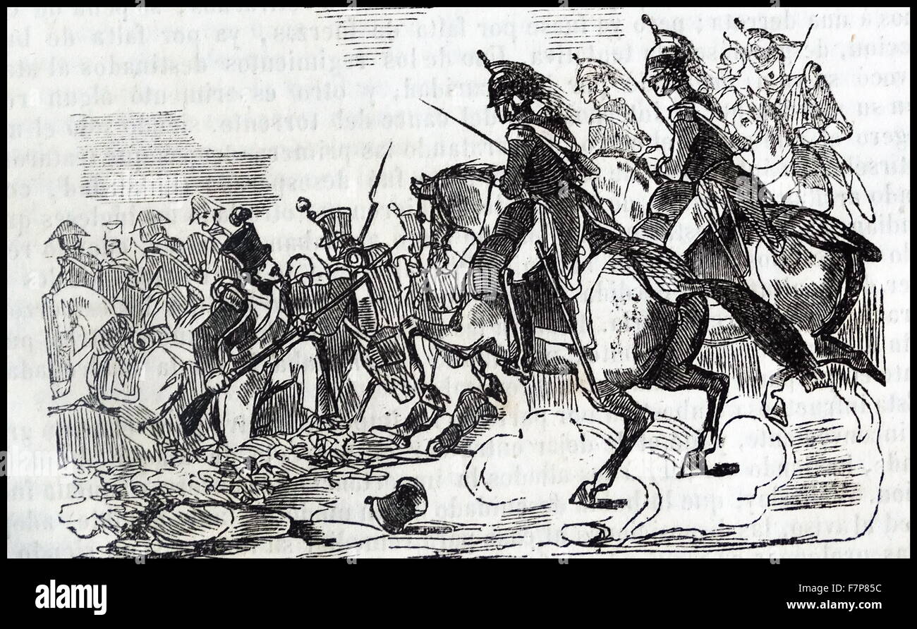L esercito francese cavalleria, schiacciare le forze spagnole durante la guerra della penisola Foto Stock