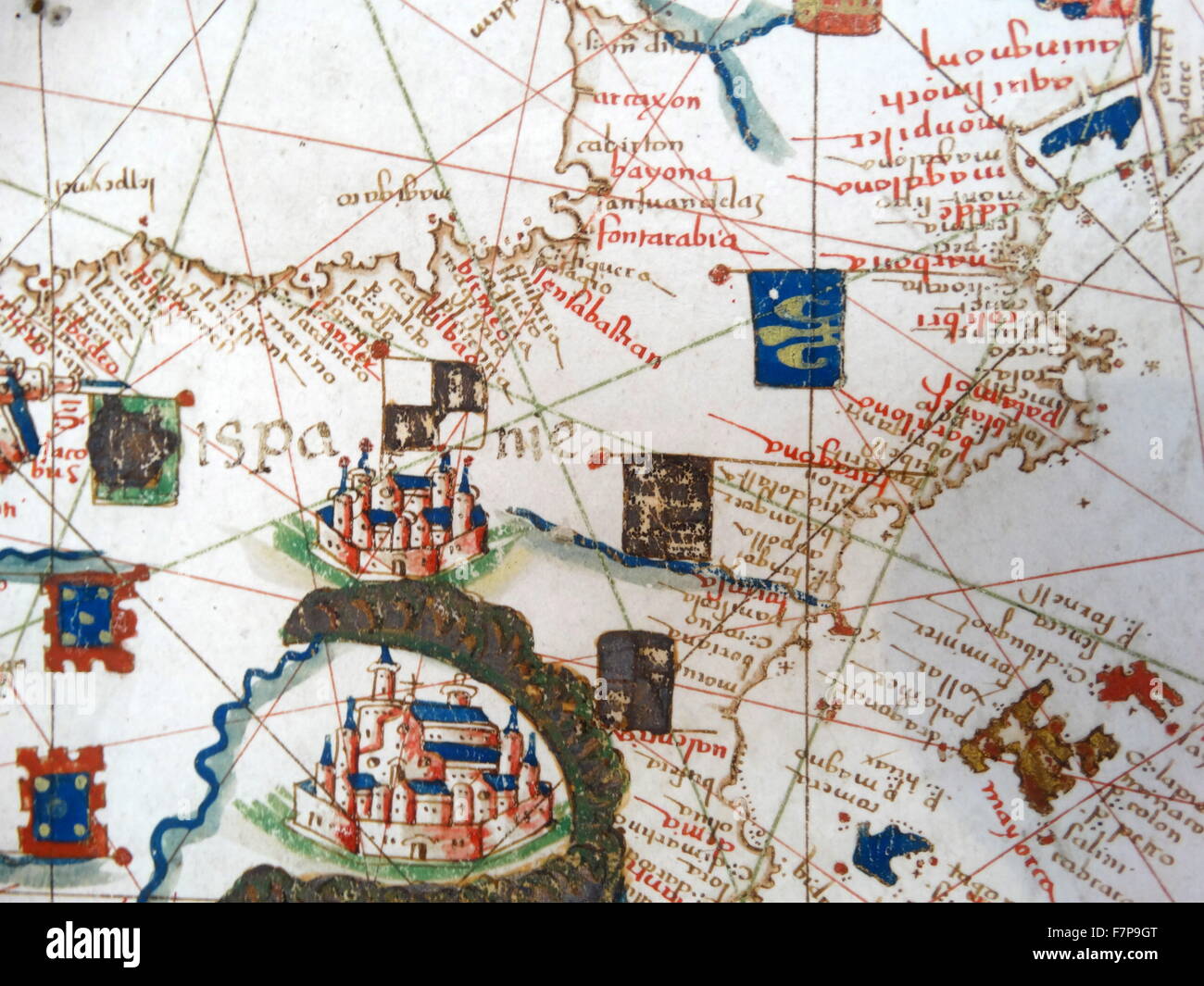 Renaissance Mappa di Europa, Jacopo Russo, 1528, nord e est della Spagna con il sud ovest della Francia. (Dettaglio) Foto Stock