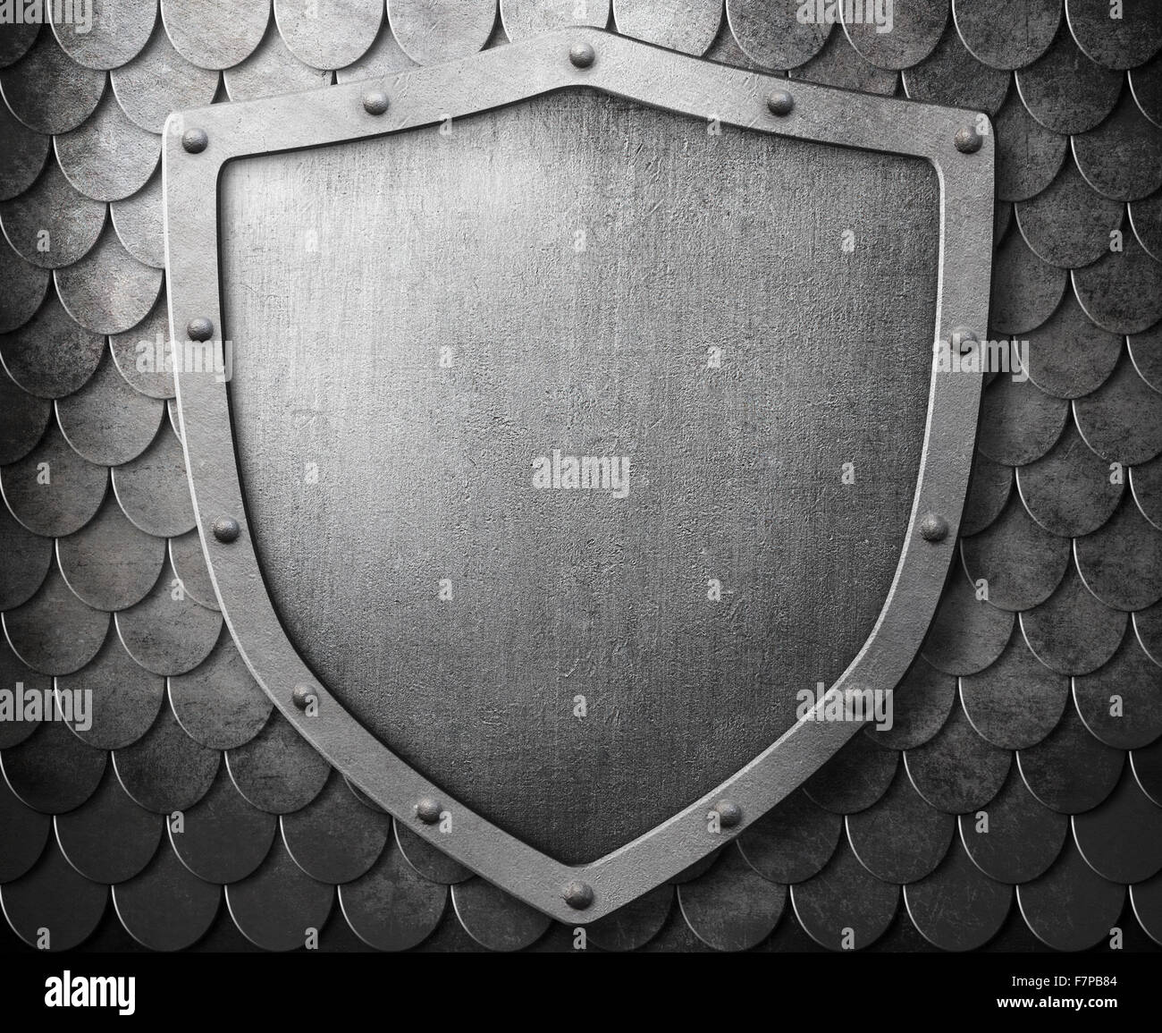 Medieval stemma protezione sulle scale di metallo sullo sfondo Foto Stock