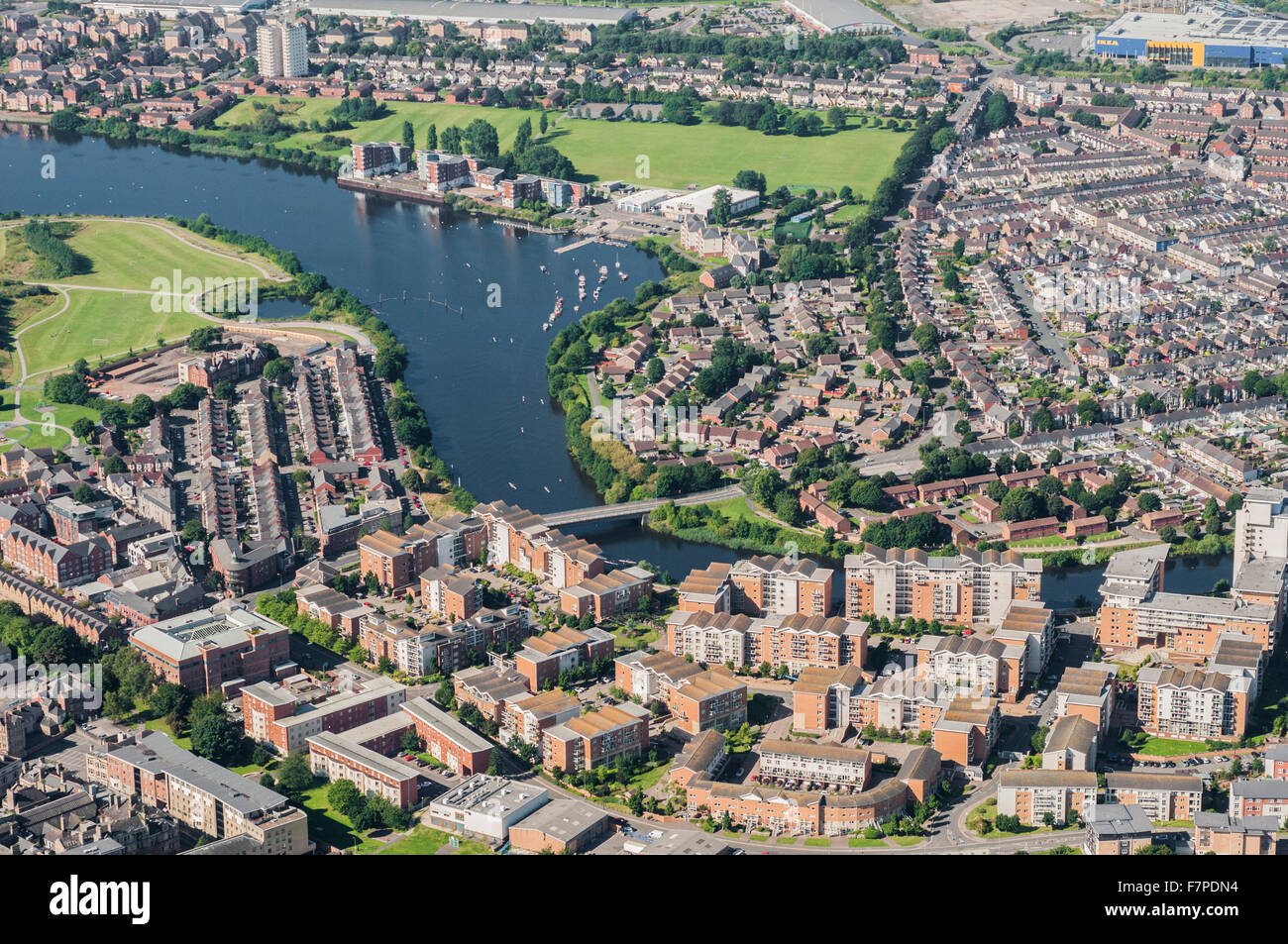 Vedute aeree del centro di Cardiff Foto Stock