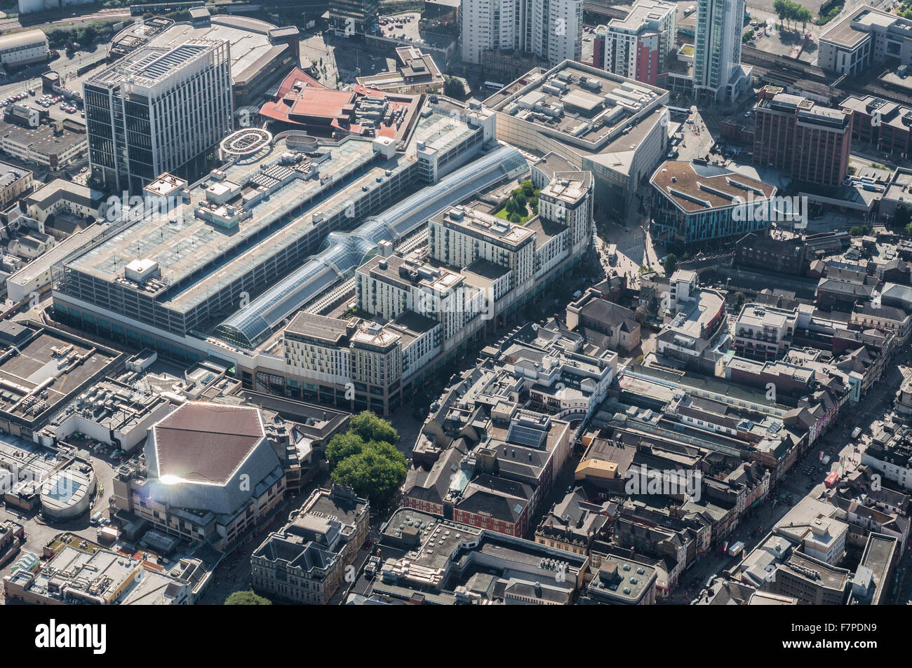 Vedute aeree del centro di Cardiff Foto Stock