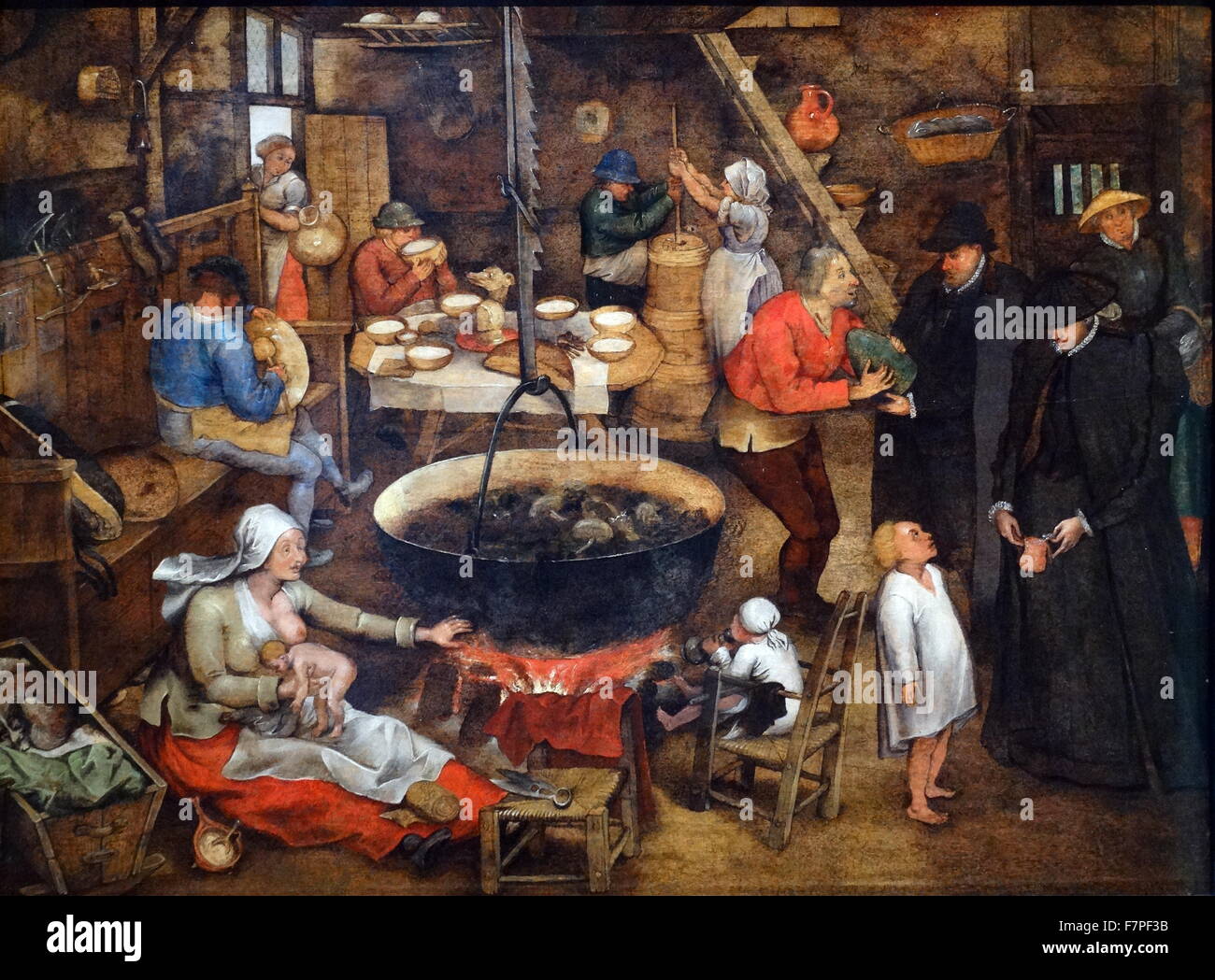La visita del padrino di Pieter Brueghel il Giovane 1565-1638. Olio su pannello Foto Stock