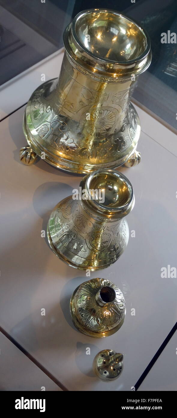 Condimenti sale di argento dorato, 1614, Inglese Foto Stock