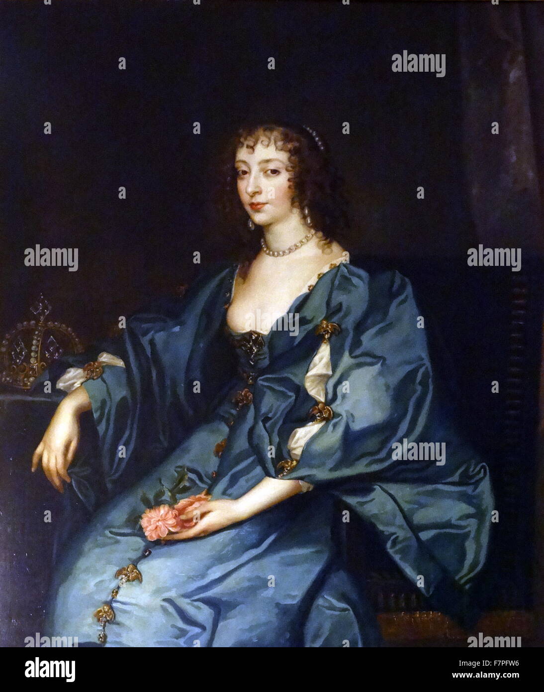 Ritratto della regina Henrietta Maria di Francia (1609-1669) regina consorte di Inghilterra, in Scozia e in Irlanda come la moglie di Re Carlo I. da Anthony van Dyck (1599-1641) Barocco fiammingo artista. Risalenti al XVII secolo Foto Stock