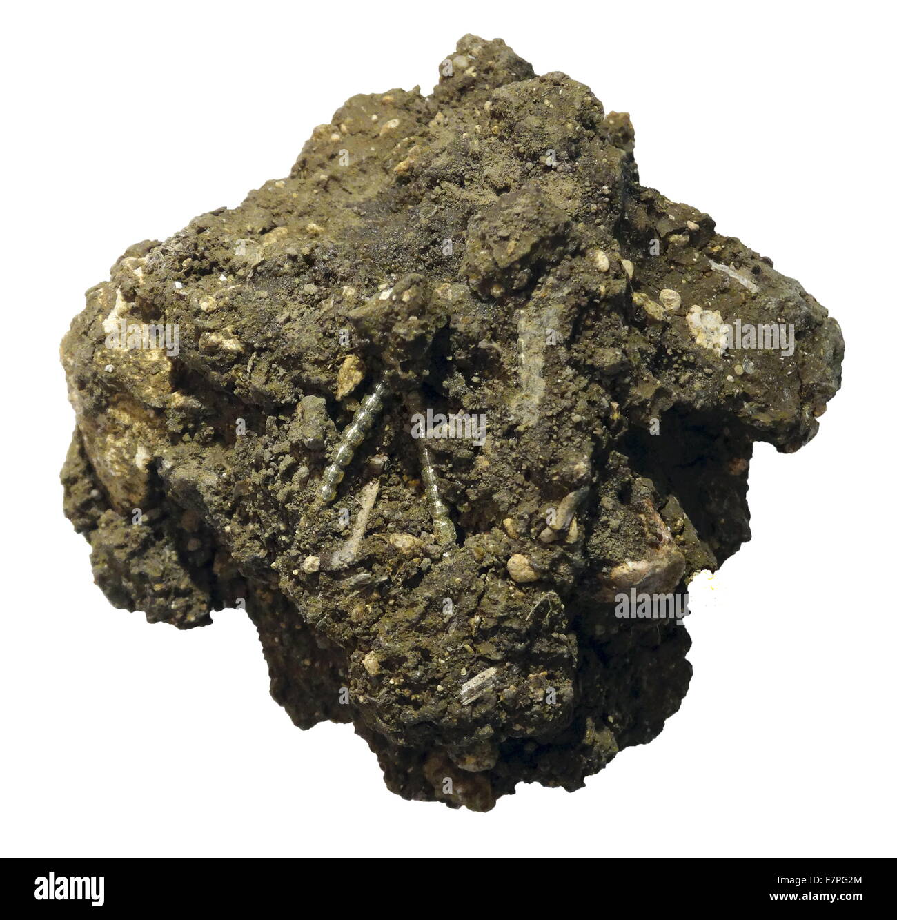 Grumo di fango con pezzi di rotture di oro, argento e lamine. Datata del XIX secolo Foto Stock