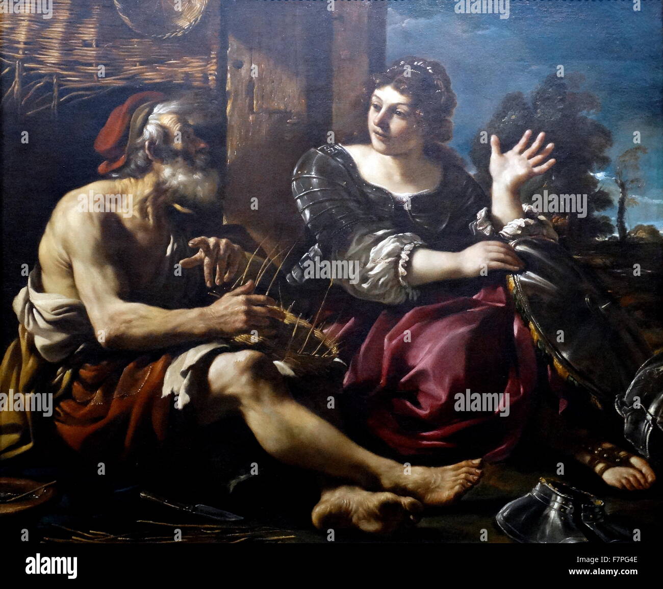 Pittura intitolata 'Erminia e il pastore" da Giovanni Francesco Barbieri (1591-1666) Barocco italiano pittore e disegnatore. Risalenti al XVII secolo Foto Stock