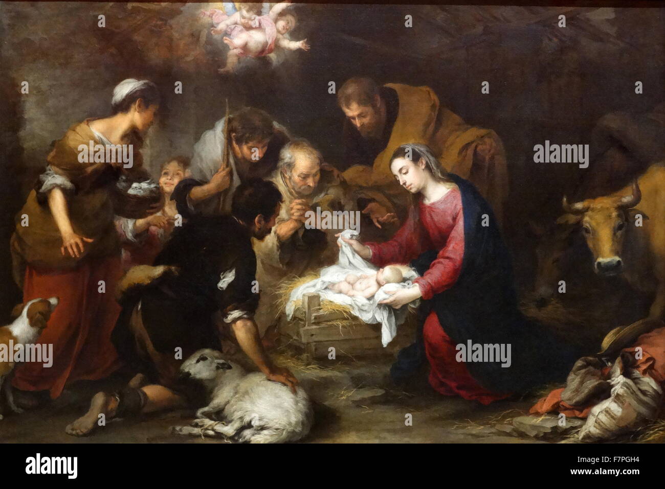 Pittura intitolato "L'Adorazione dei Pastori" da Bartolomé Esteban Murillo (1618-1682) Spagnolo pittore barocco. Risalenti al XVII secolo Foto Stock