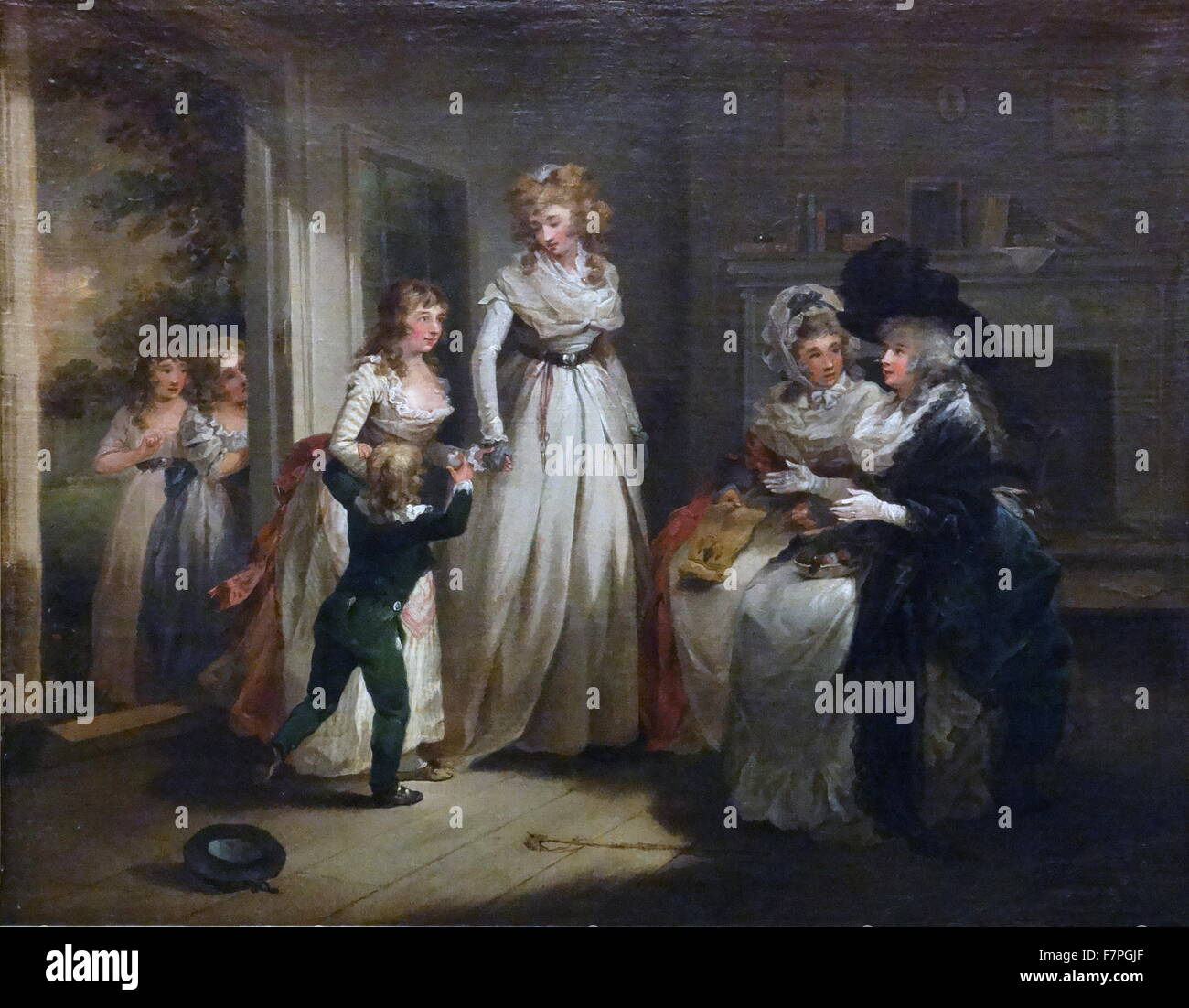 Pittura intitolata 'Una visita al Boarding School' da George Morland (1763-1804) pittore inglese. Datata xviii secolo Foto Stock