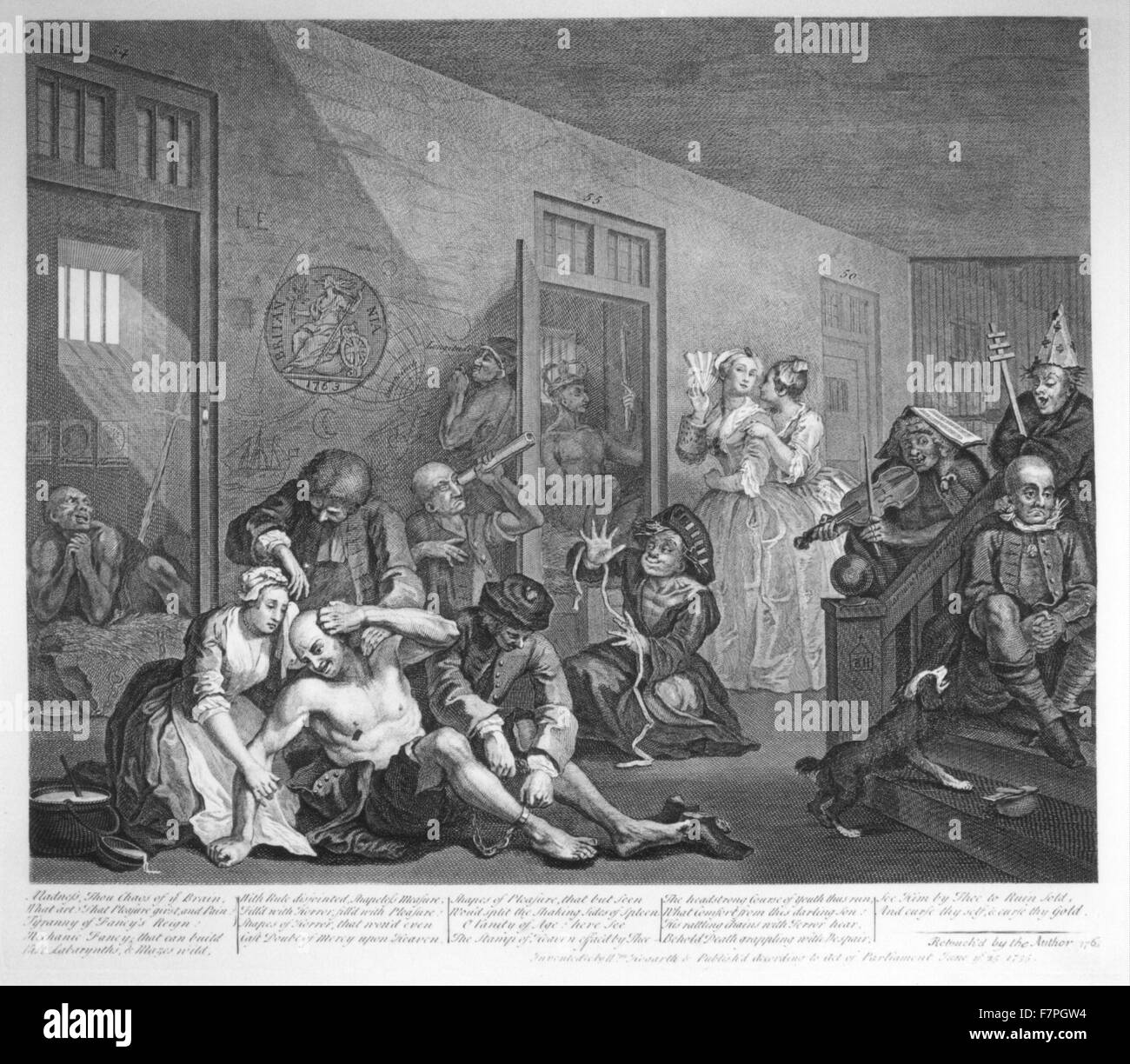 Bolgia asilo mentale dal 'Rake progresso dell' serie di dipinti del XVIII secolo artista inglese William Hogarth. 1735 Foto Stock
