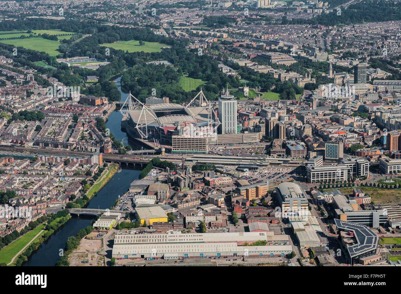 Vedute aeree del centro di Cardiff Foto Stock