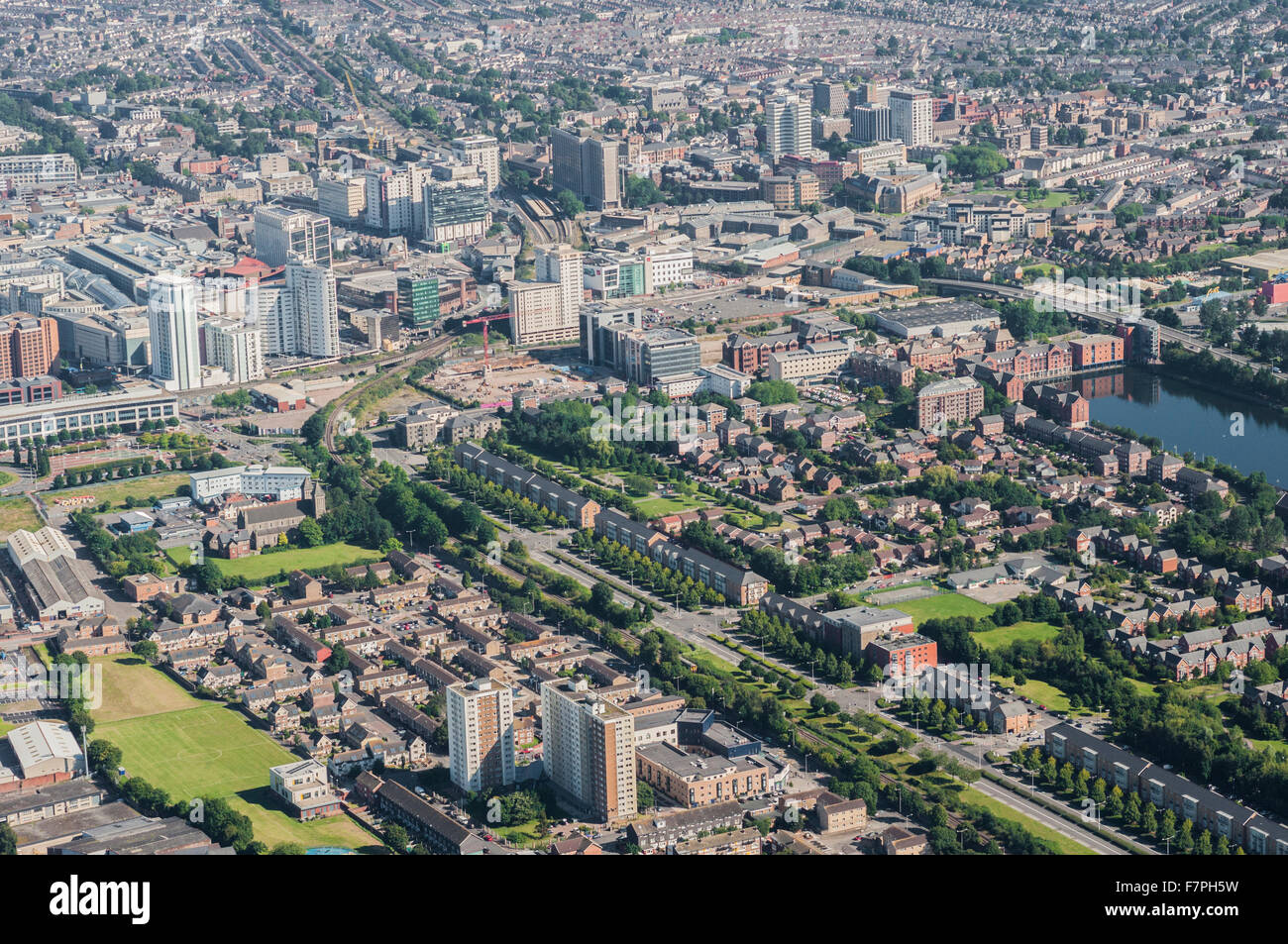 Vedute aeree del centro di Cardiff Foto Stock