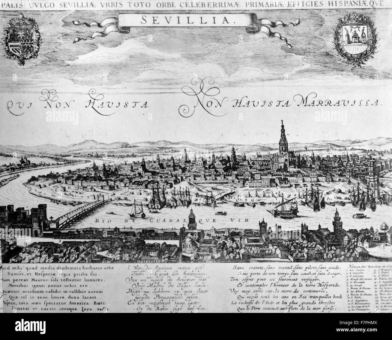 Il XVIII secolo spagnolo mappa di Siviglia in Spagna Foto Stock