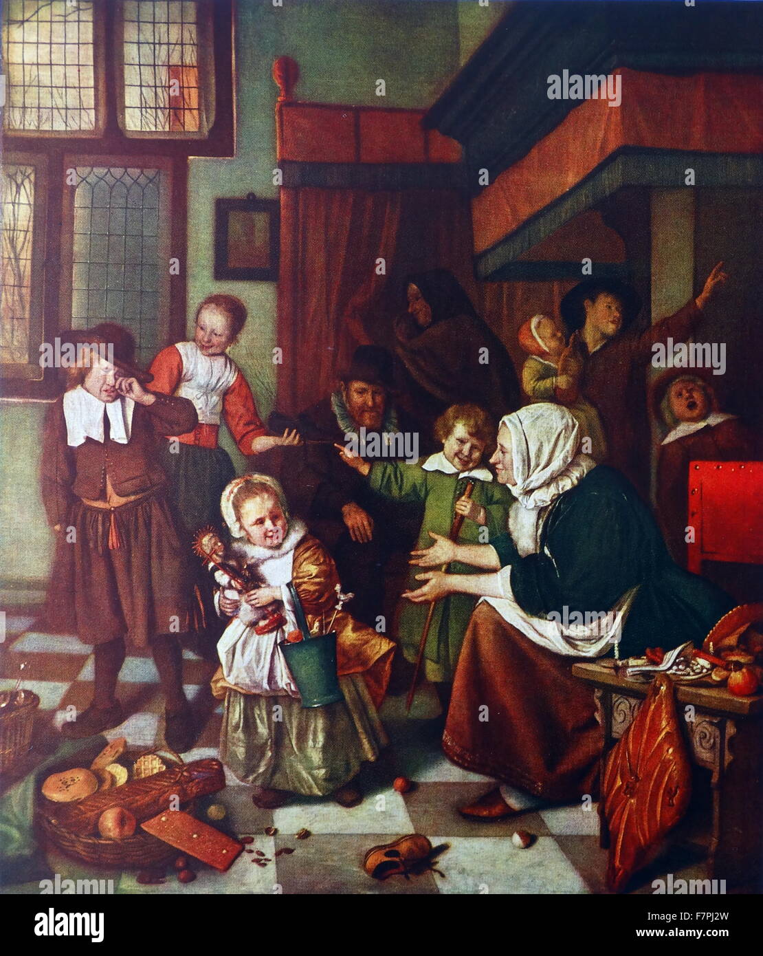 Pittura intitolato " La vigilia della festa di San Nicola di Jan Havickszoon Steen (1626-1679) genere olandese pittore del XVII secolo. Foto Stock