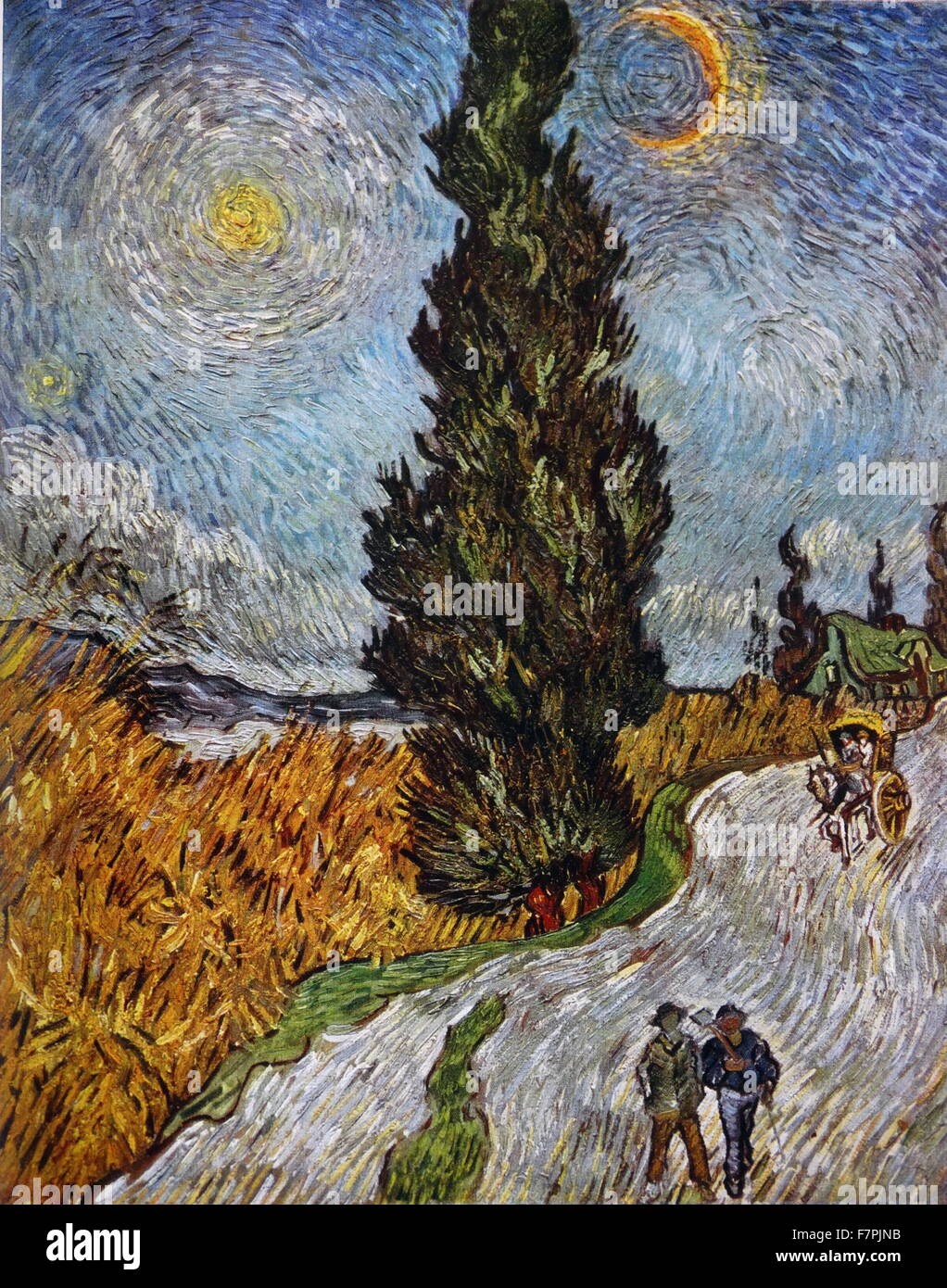 Pittura intitolata 'la strada con cipressi di Vincent van Gogh (1853-1890) olandese post-pittore impressionista. Datata 1889 Foto Stock