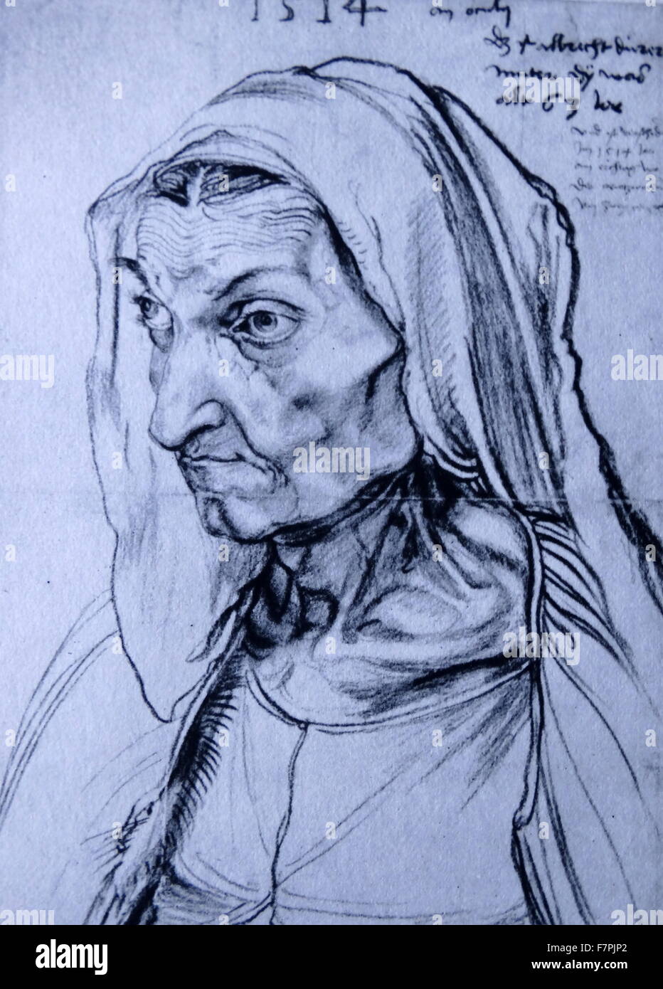 Disegno a carboncino della Madre dell'artista da Albrecht Dürer (1471-1528), pittore, incisore e teorico del Rinascimento tedesco. Datata XVI Secolo Foto Stock