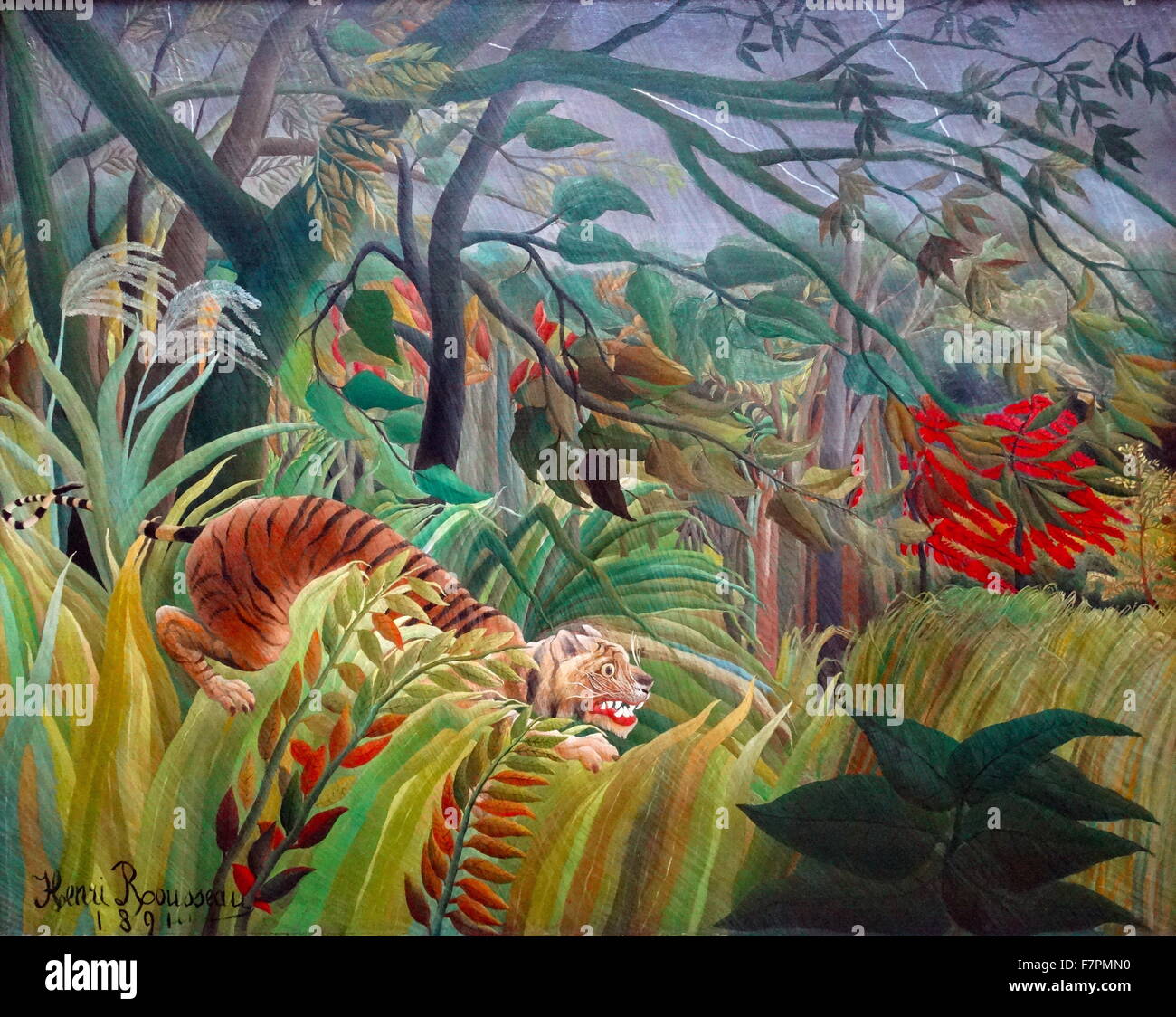 Pittura intitolato' sorpreso!' da Henri Rousseau (1844-1910) francese Post-Impressionist pittore nella ingenua o modo primitivo. Datata 1891 Foto Stock