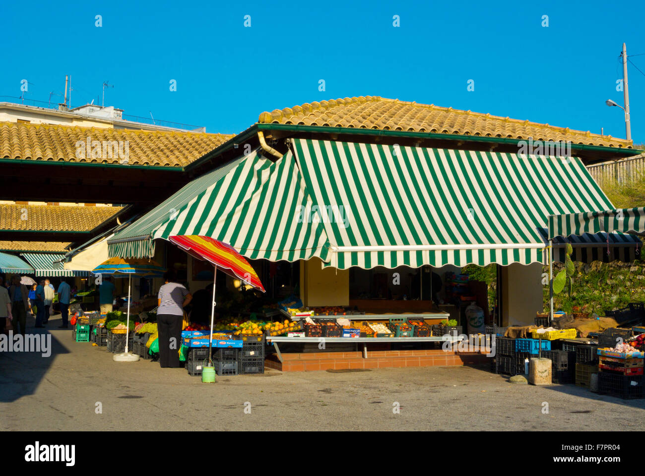 Mercato all'aperto, Corfu, isole Ionie, Grecia Foto Stock