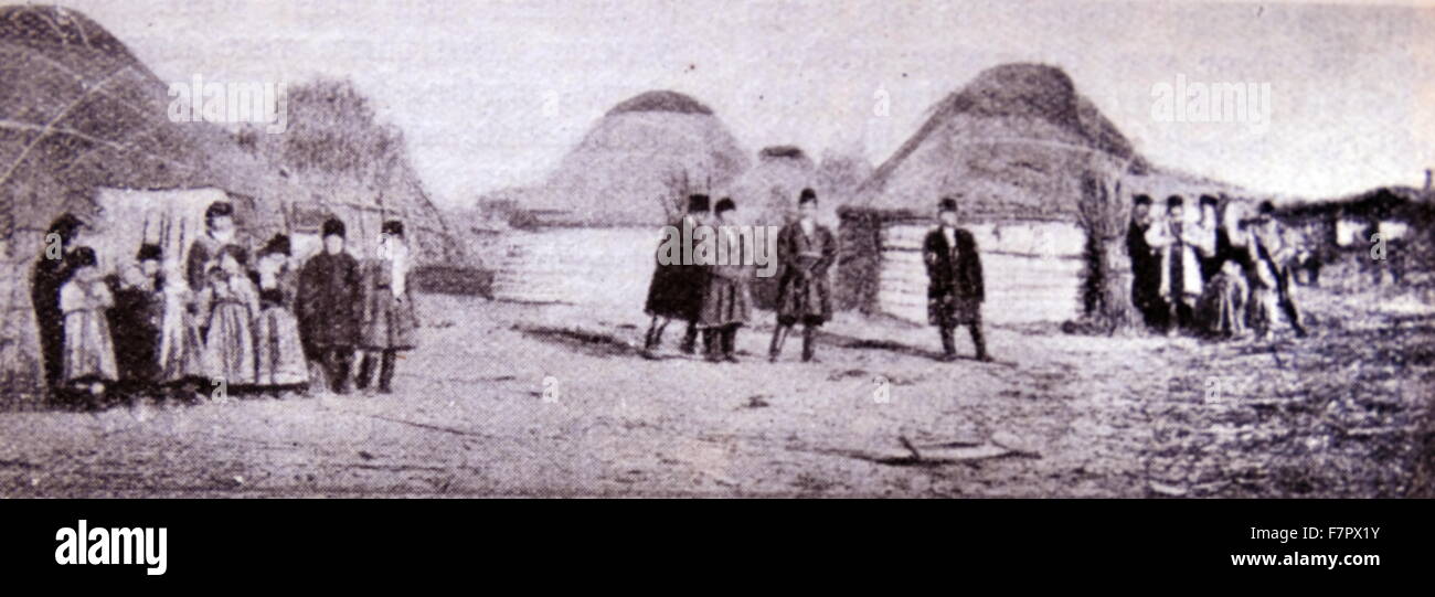 Kamluck gli abitanti di un villaggio nella regione di Astrakhan in Russia zarista 1910 Foto Stock