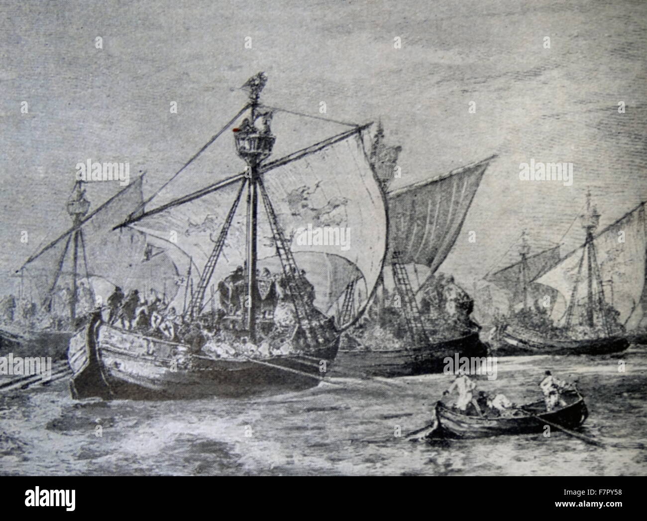 Xix secolo illustrazione della flotta dei crociati attraversando il Bosforo nel XII secolo Foto Stock