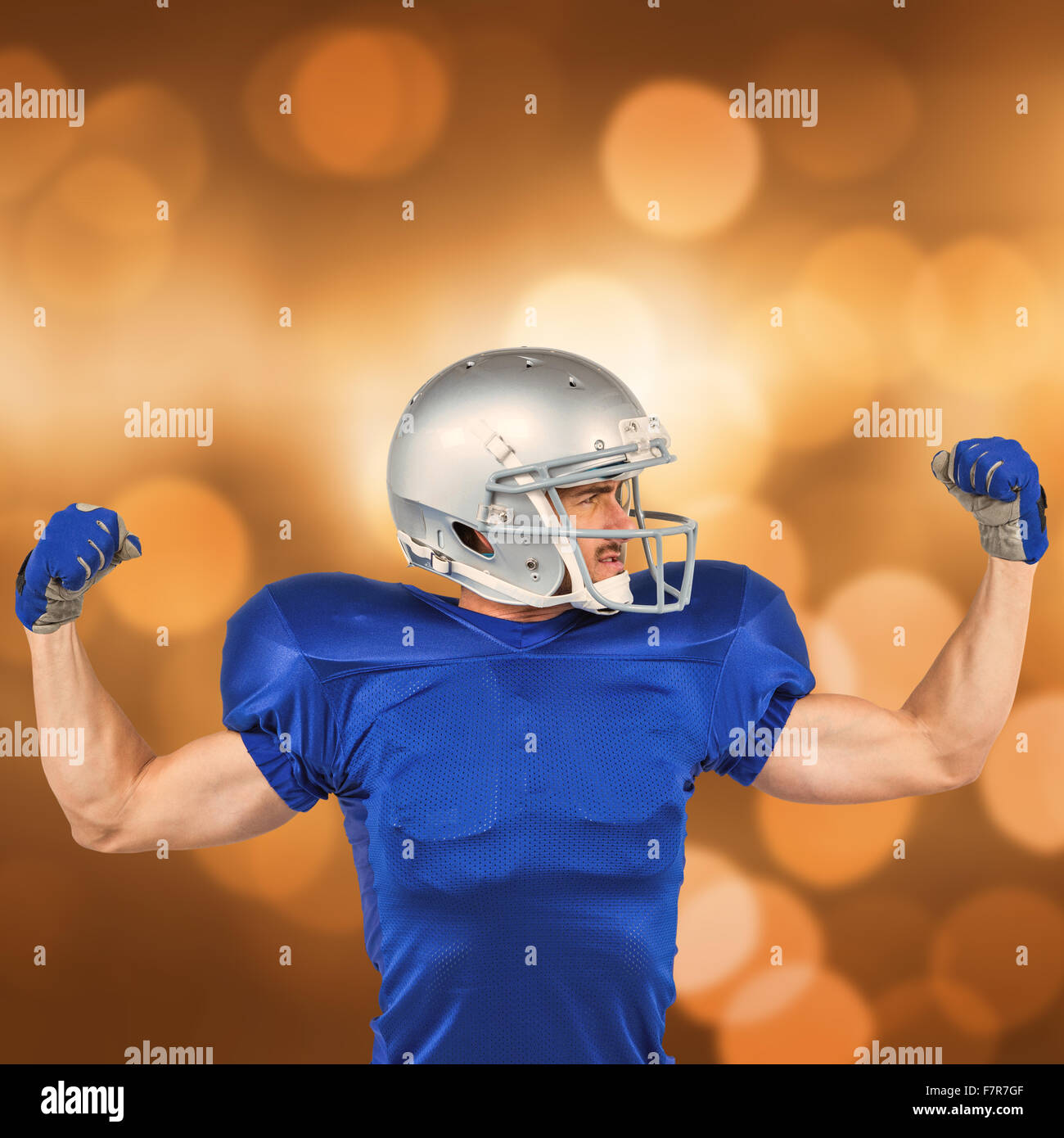 Immagine composita del giocatore di football americano i muscoli di flessione Foto Stock