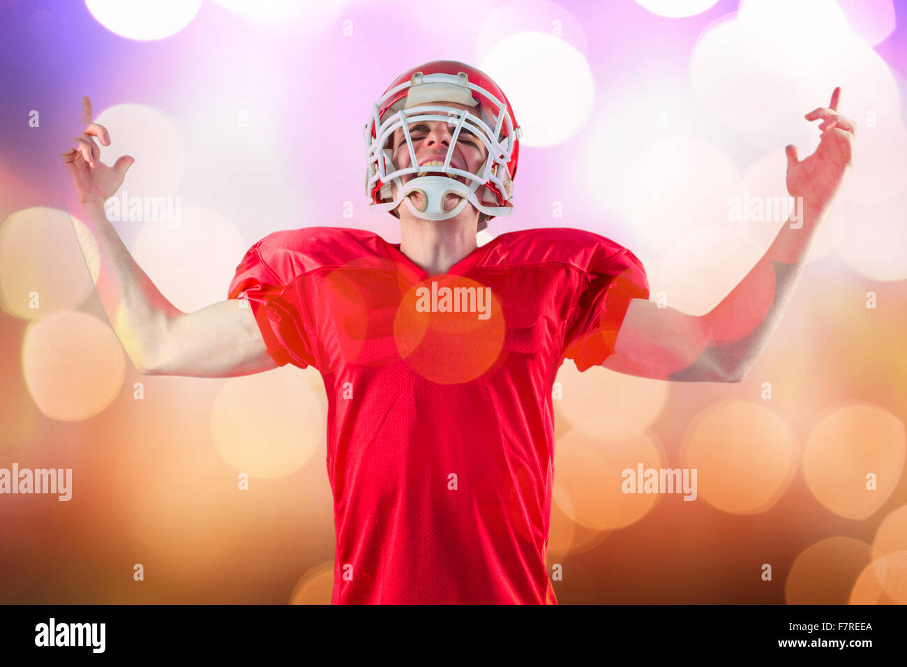 Immagine composita di un trionfo di un giocatore di football americano Foto Stock