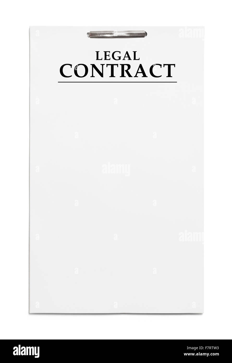 Lungo contratto legale con copia spazio isolato su sfondo bianco. Foto Stock