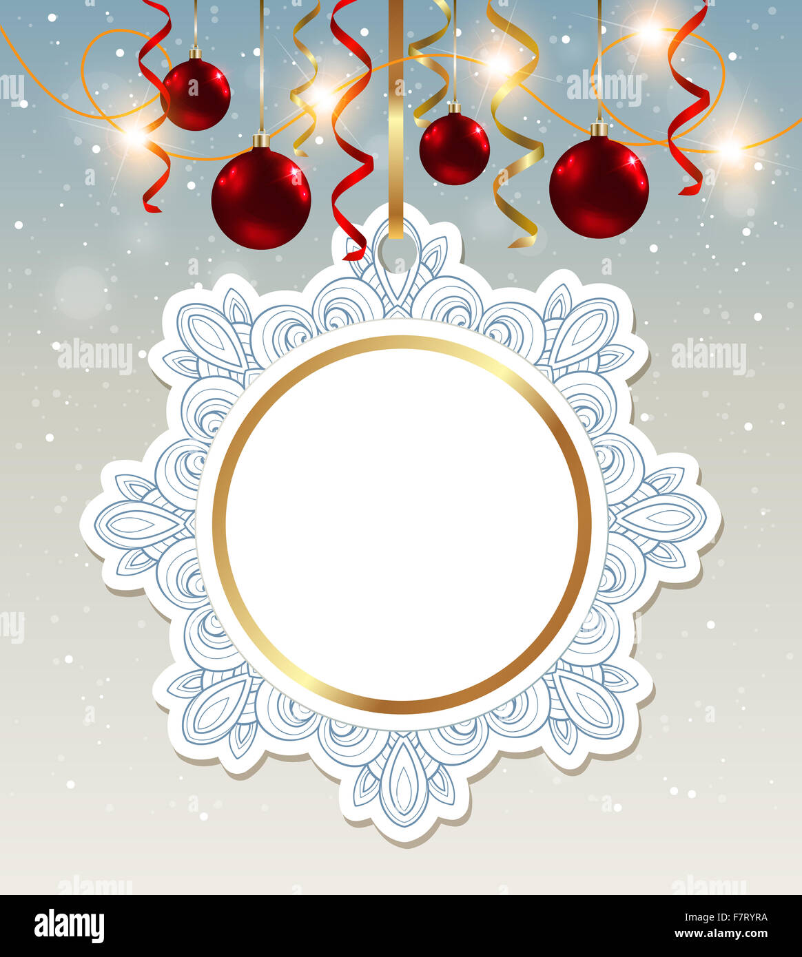 Natale decorativi banner con shining garland e baubles rosso Foto Stock