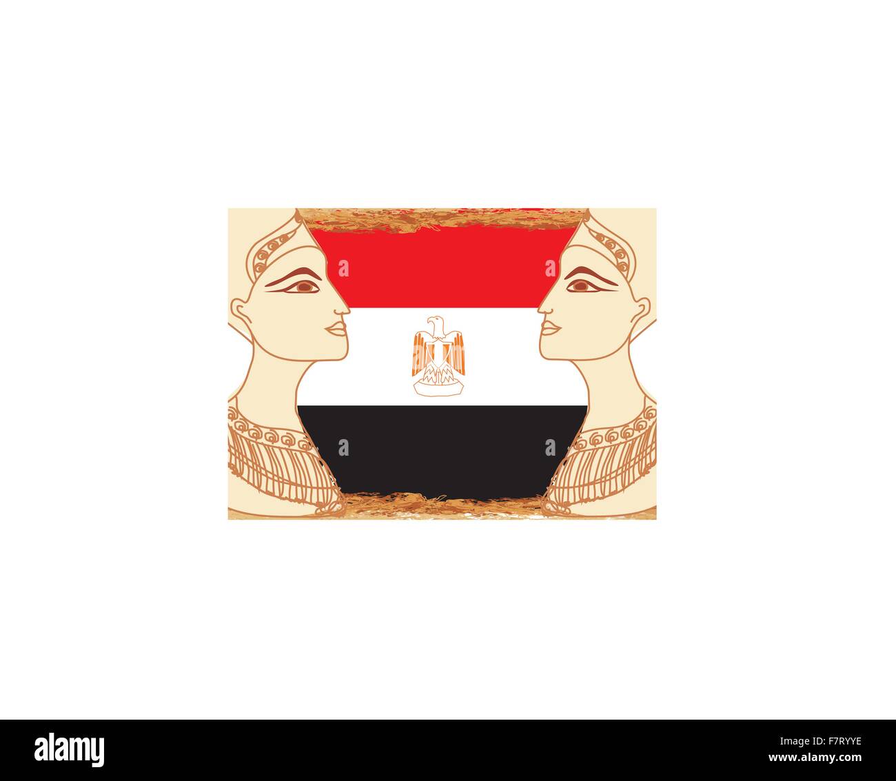 Regina egiziana cleopatra sullo sfondo della bandiera dell'Egitto Illustrazione Vettoriale