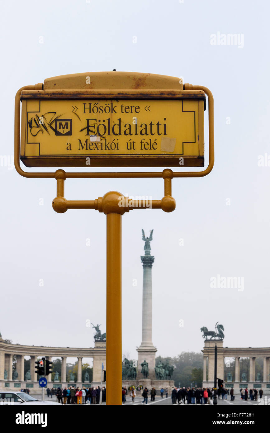 Metropolitana M1 Földalatti sotto Andrássy ut, Stazione di Piazza dell'Eroe Hösök tere, Budapest, Ungheria dall'UNESCO patrimonio mondiale Foto Stock