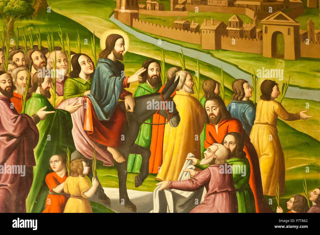 Chiesa Apostolica Armena, murale, scena del Nuovo Testamento, entrata in Gerusalemme, Cattedrale Vank, Jolfa o nuova Julfa Foto Stock