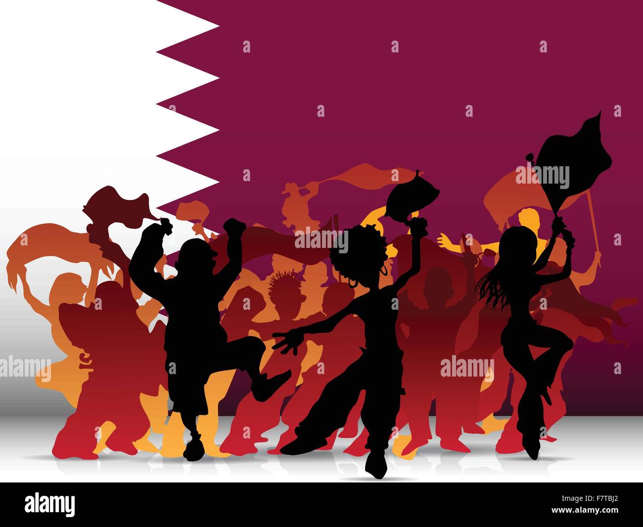 Il Qatar Sport folla della ventola con bandiera Illustrazione Vettoriale