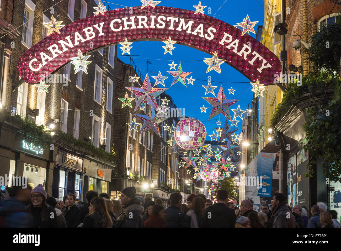 Le decorazioni di Natale Londra Carnaby Street Londra Natale 2016 Foto Stock