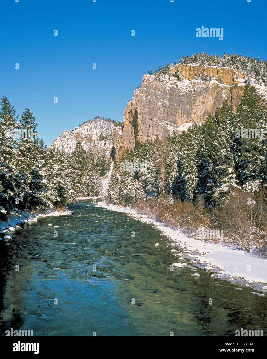 il canyon del fiume gallatin in inverno sotto il torrente squaw vicino al gateway di gallatin, montana Foto Stock