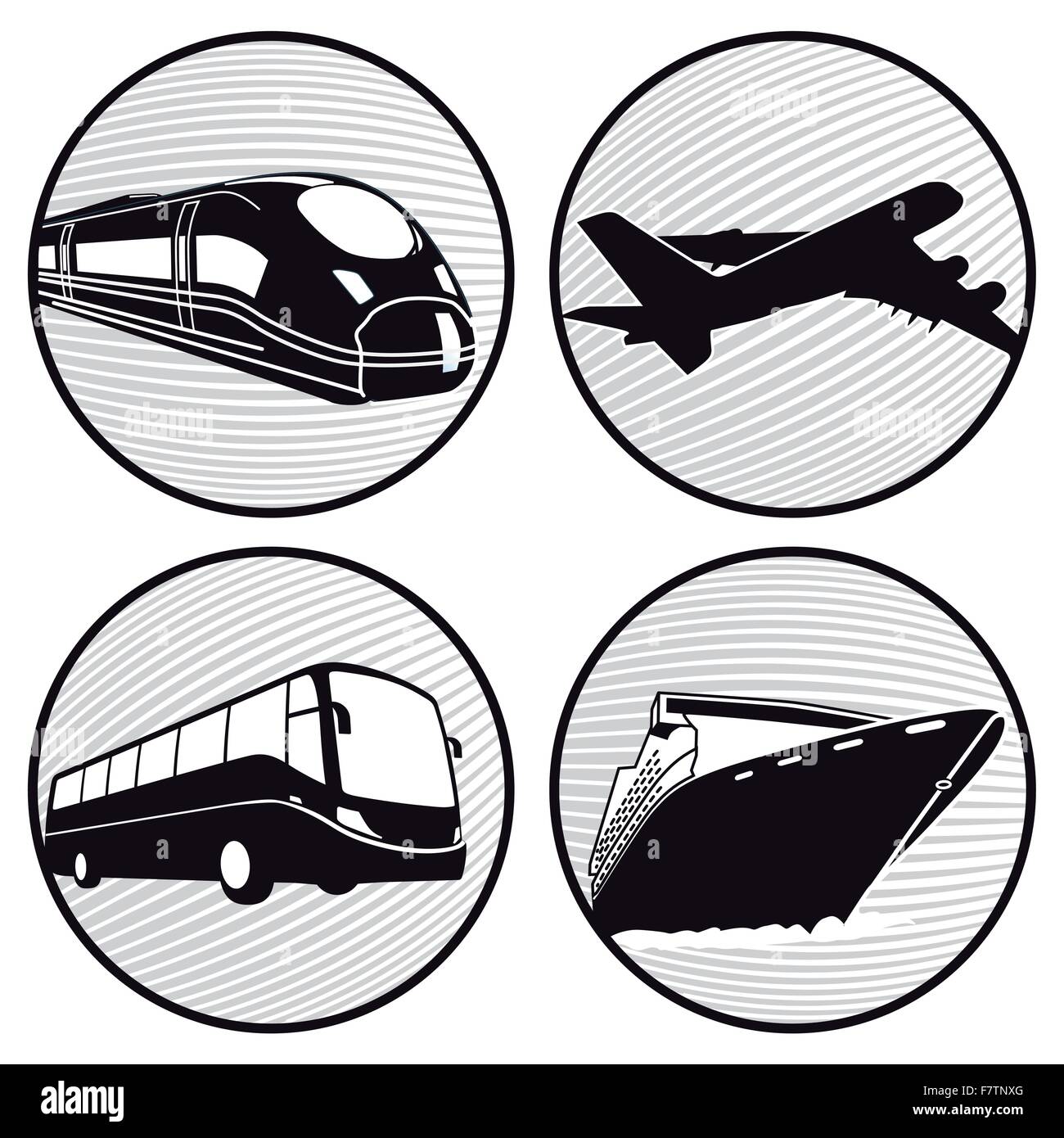 Autobus, nave, aereo , treno Illustrazione Vettoriale