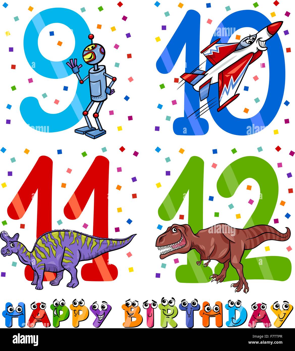 Compleanno cartoon design per ragazzo Illustrazione Vettoriale