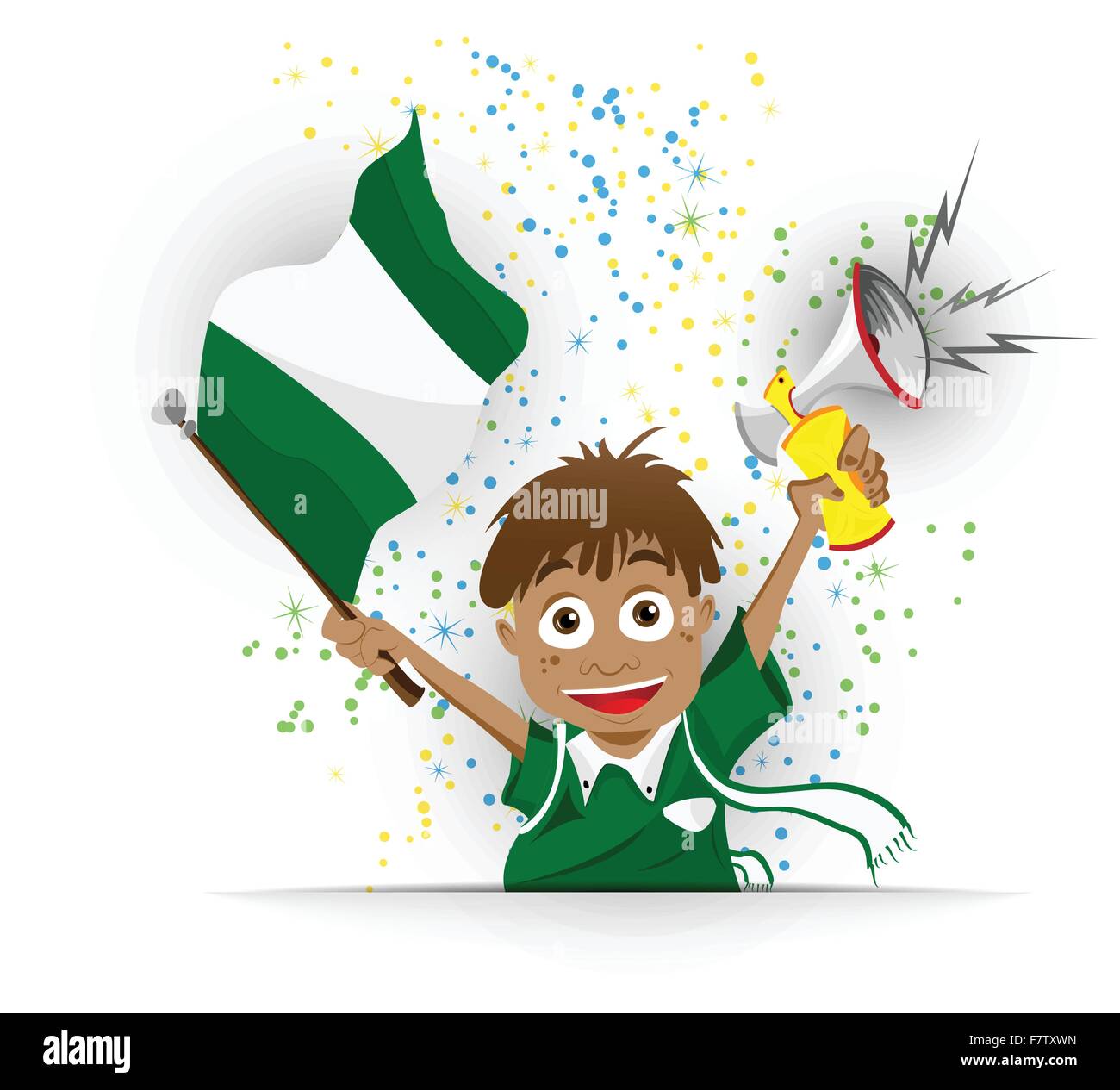 La Nigeria tifoso di calcio bandiera Cartoon Illustrazione Vettoriale