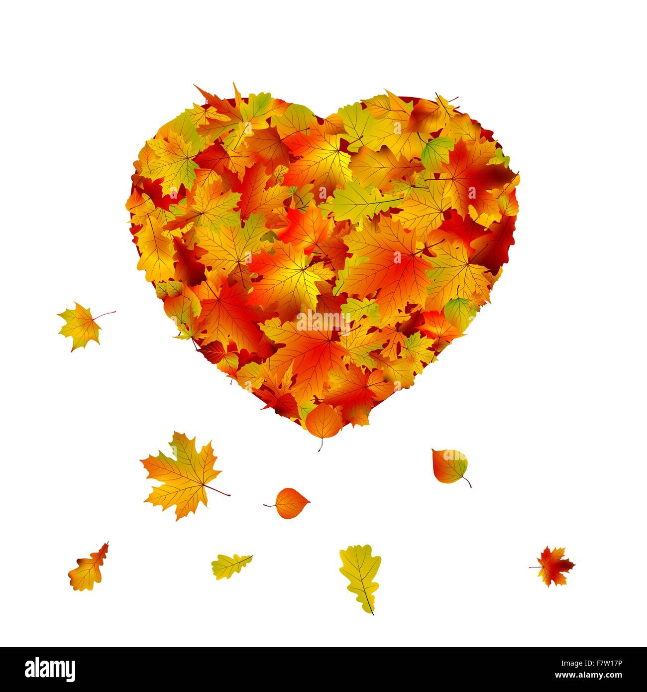 Forma di cuore fatta da foglie di autunno. EPS 8 Illustrazione Vettoriale