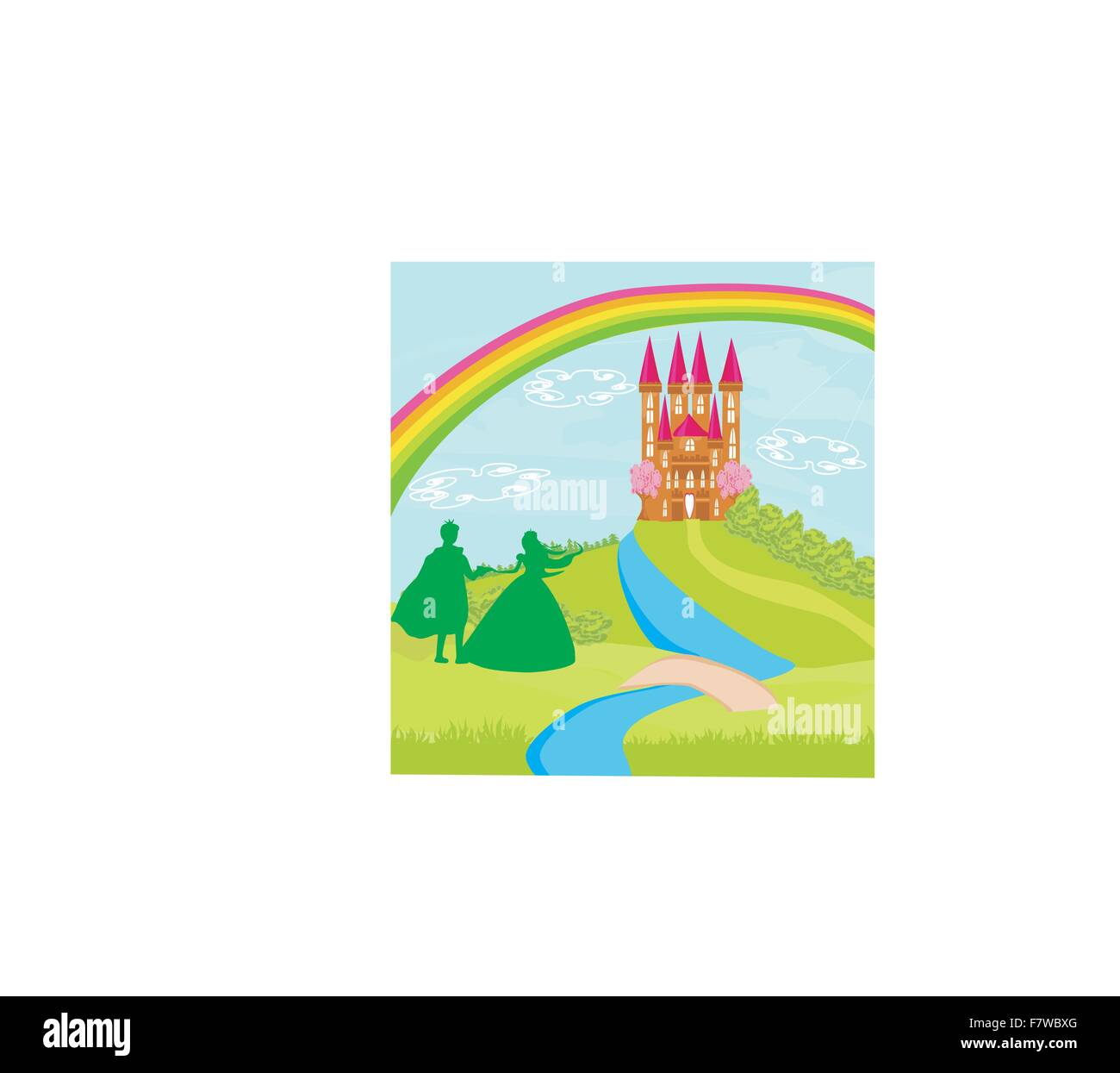 Magic Castle e la principessa con il principe Illustrazione Vettoriale