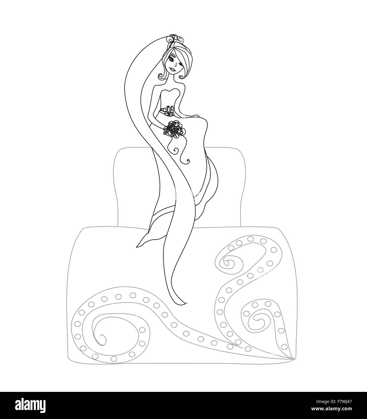 Torta di nozze e sposa bella Illustrazione Vettoriale