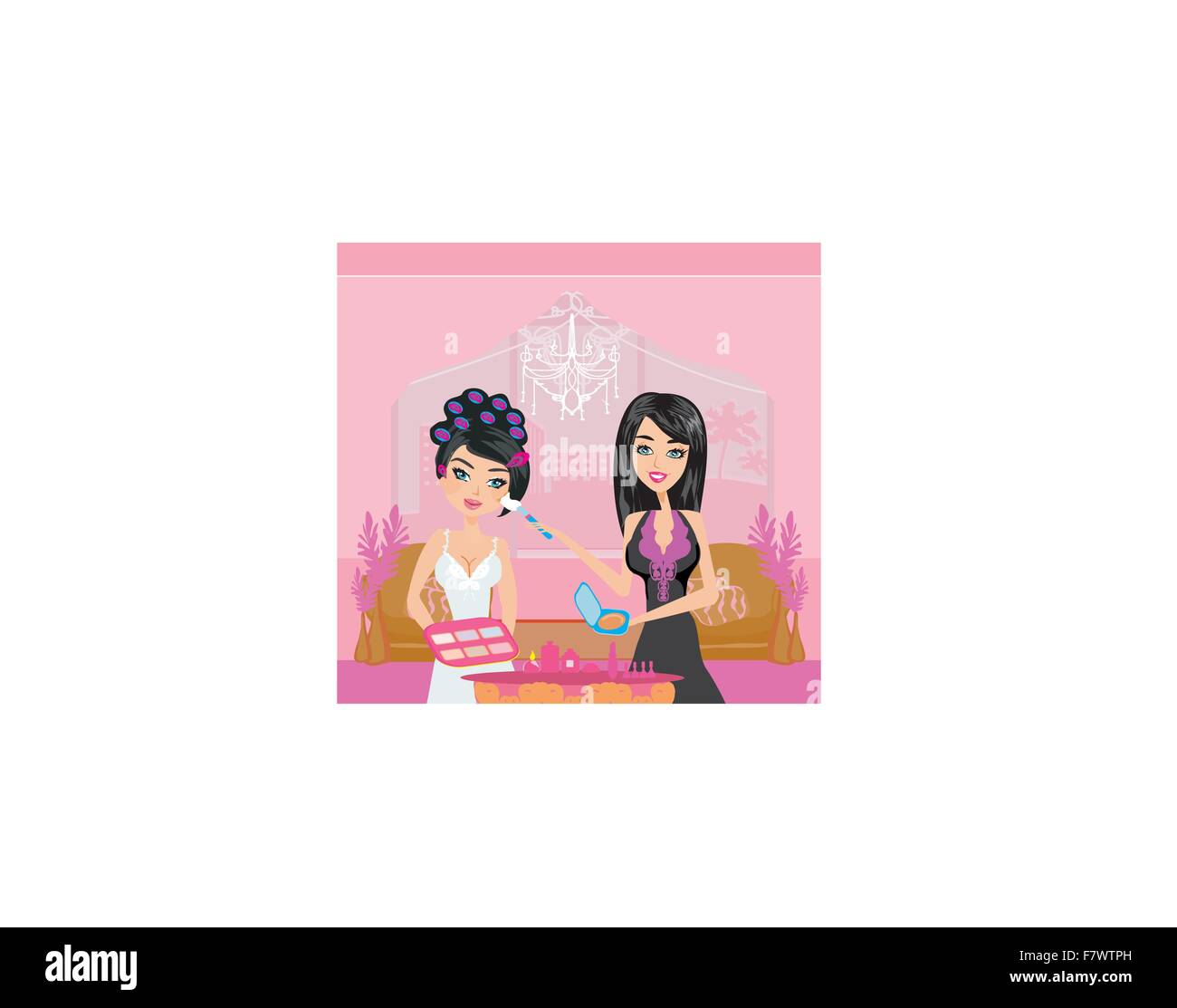 Professionale di make-up artist applicando arrossire Illustrazione Vettoriale