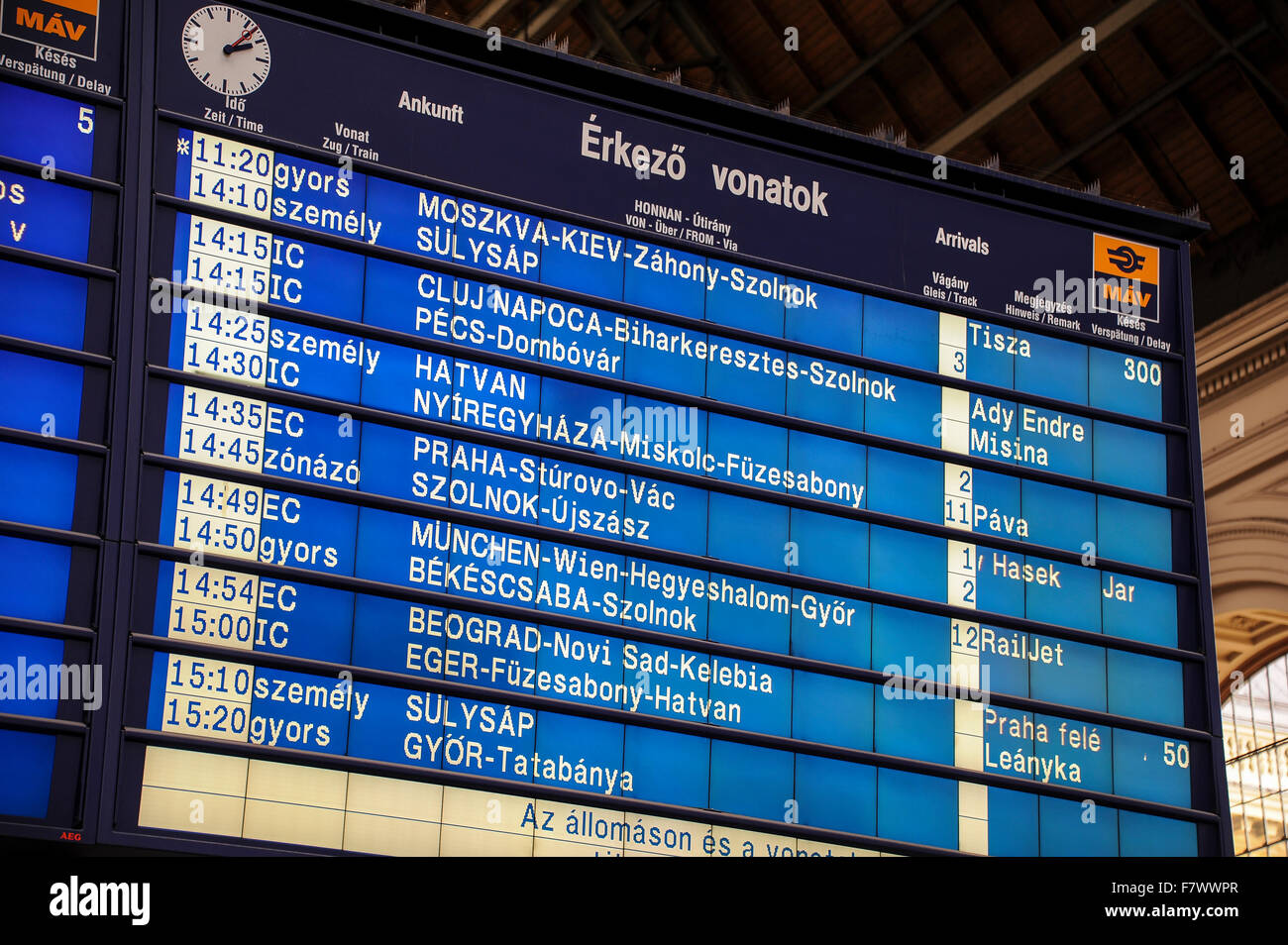 Treno Informazioni sistema di visualizzazione, Budapest, Ungheria Foto Stock