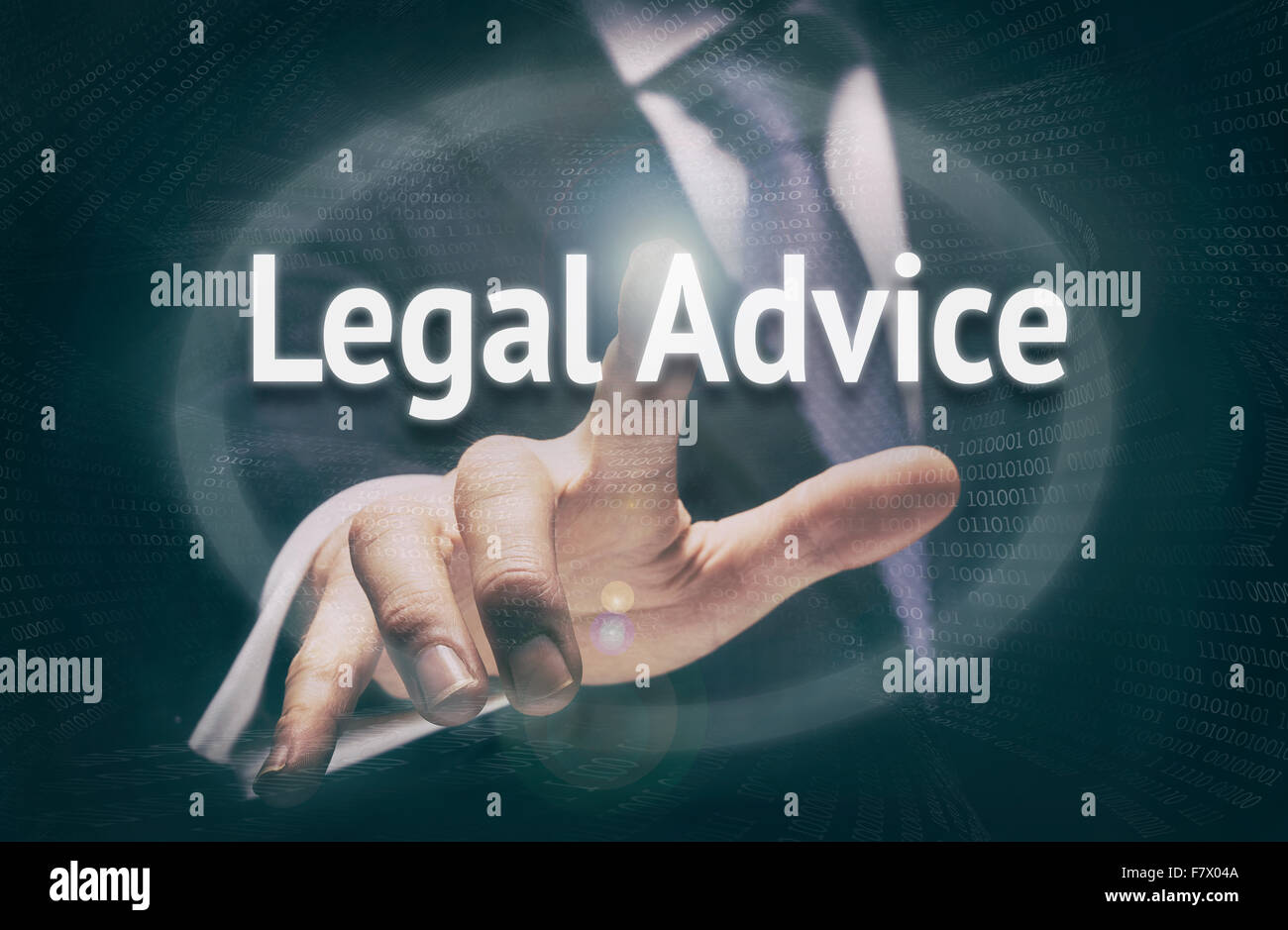 Imprenditore premendo una consulenza legale concetto pulsante. Foto Stock
