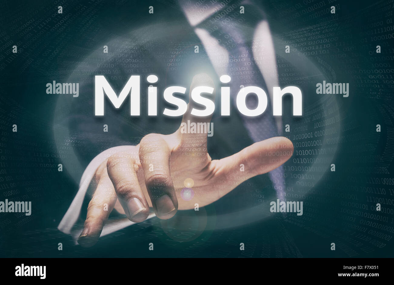 Imprenditore premendo un concetto di missione pulsante. Foto Stock