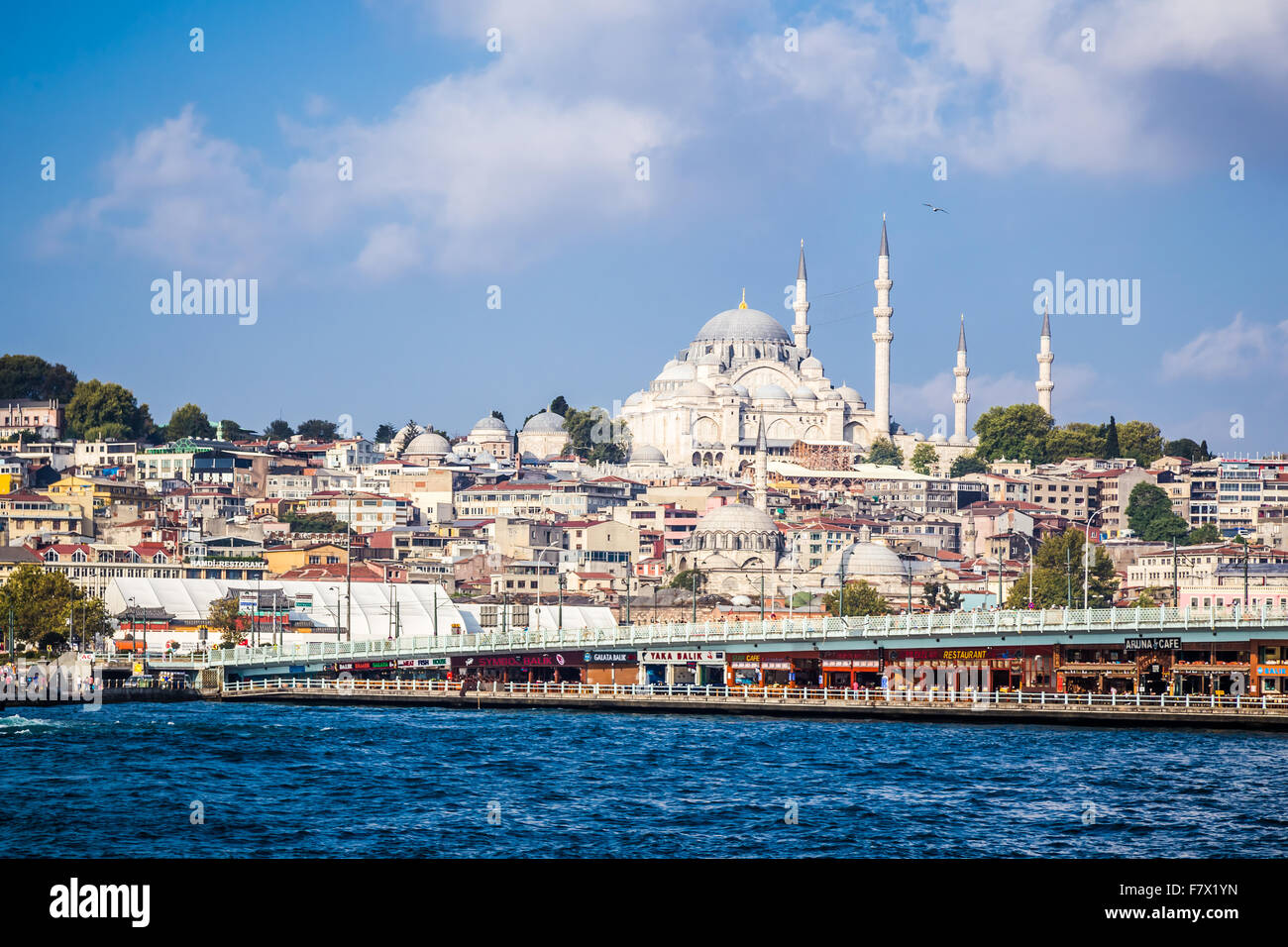 Paesaggio urbano di Istanbul con la Moschea Suleymaniye e Ponte Galata Foto Stock