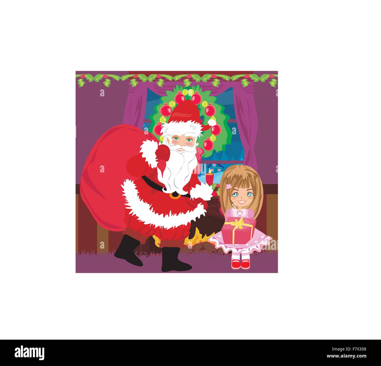 Babbo Natale con un sacco di regali Illustrazione Vettoriale