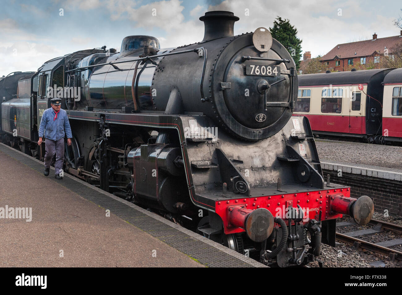 Treno a vapore a Sheringham stazione ferroviaria, Norfolk, Inghilterra. Foto Stock