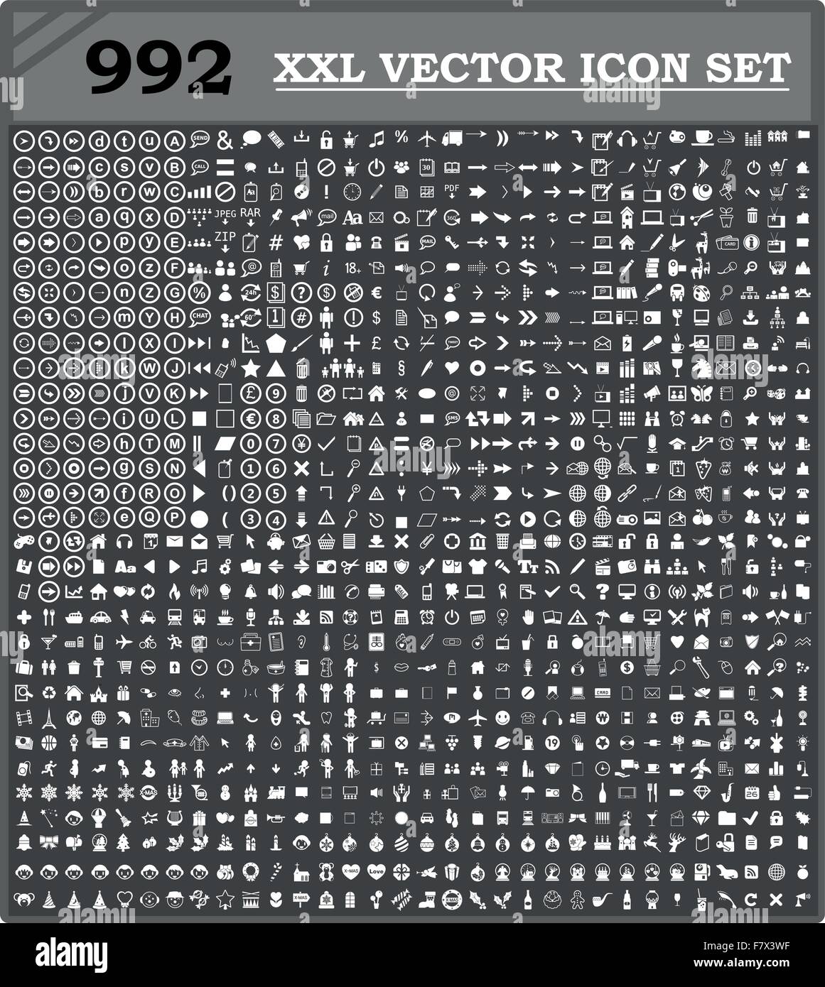 992 vector icon set per la progettazione Illustrazione Vettoriale