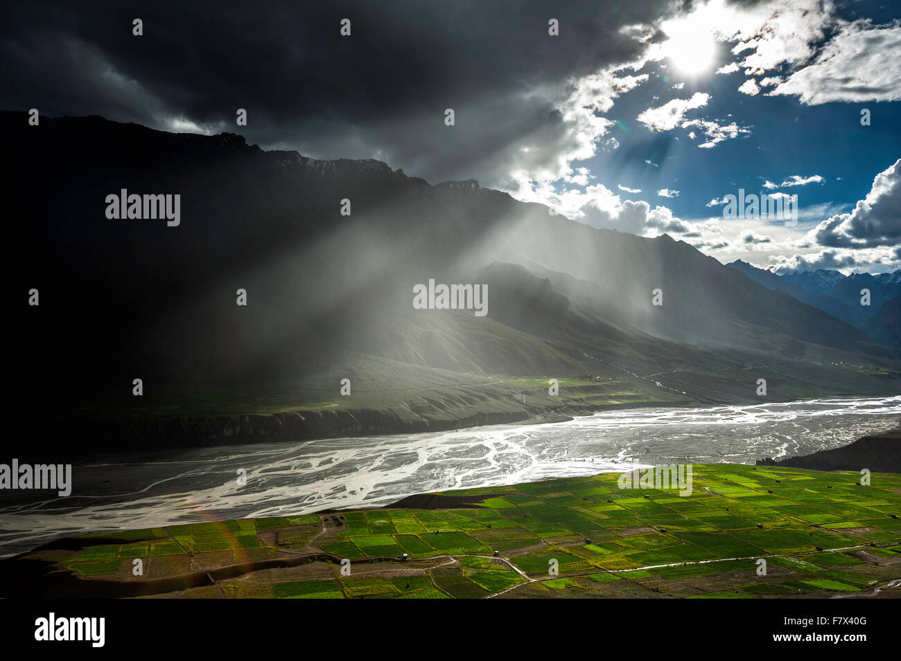 Spiti paesaggio fluviale, Himachal Pradesh, India Foto Stock