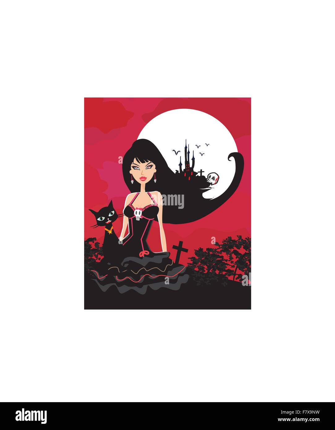 Halloween strega e il suo gatto Illustrazione Vettoriale