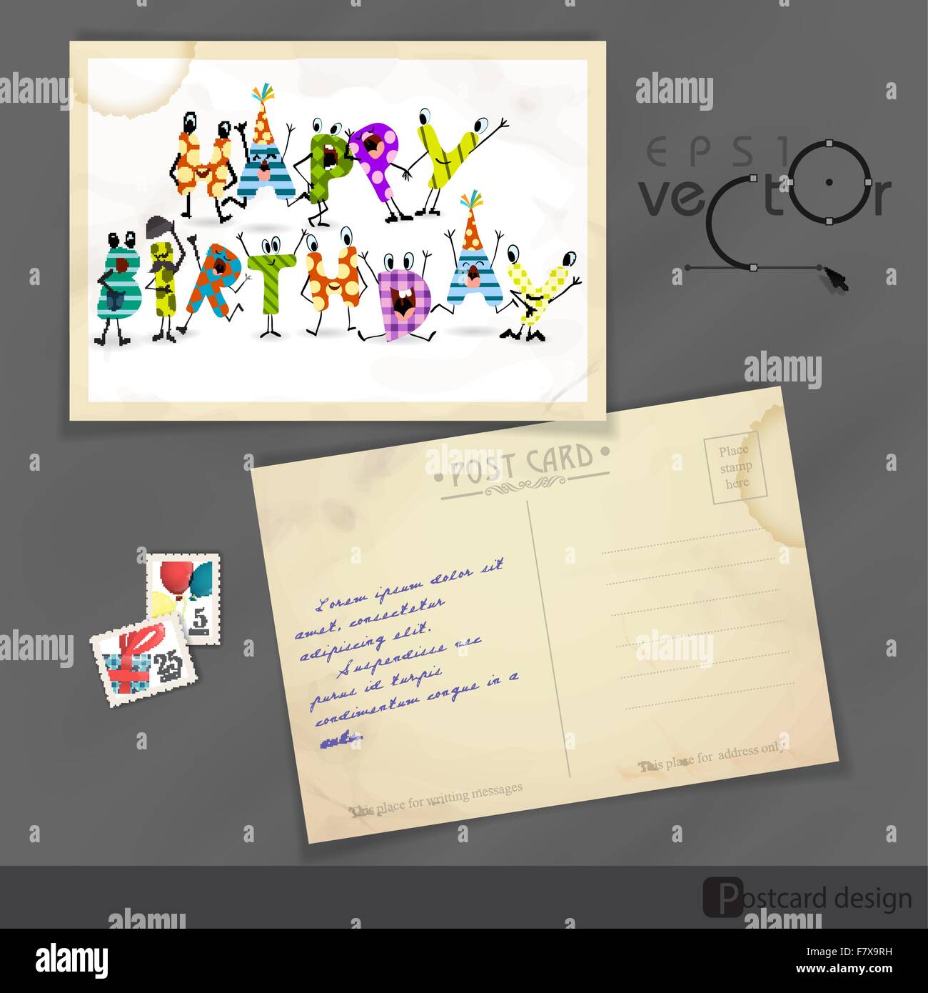 Vecchia cartolina Design, template Illustrazione Vettoriale